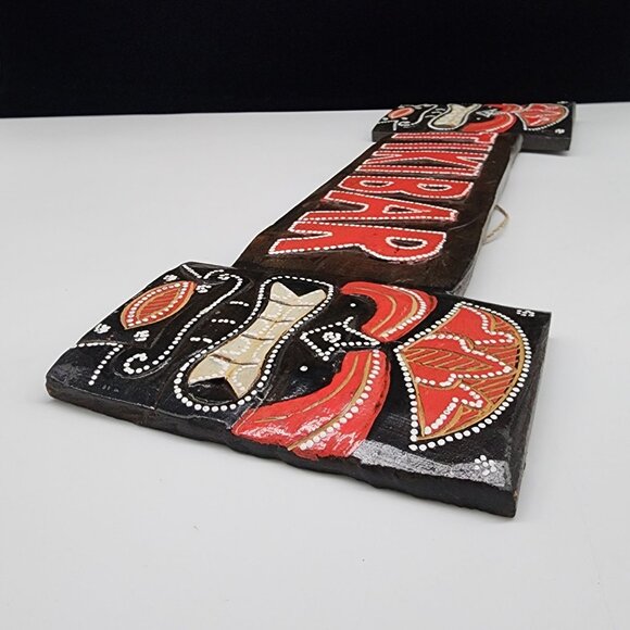 Handcrafted Wooden Tiki Bar Sign Tribal Mask Design Kitsch Luau 20" Wide Man Cav - Picture 7 of 8